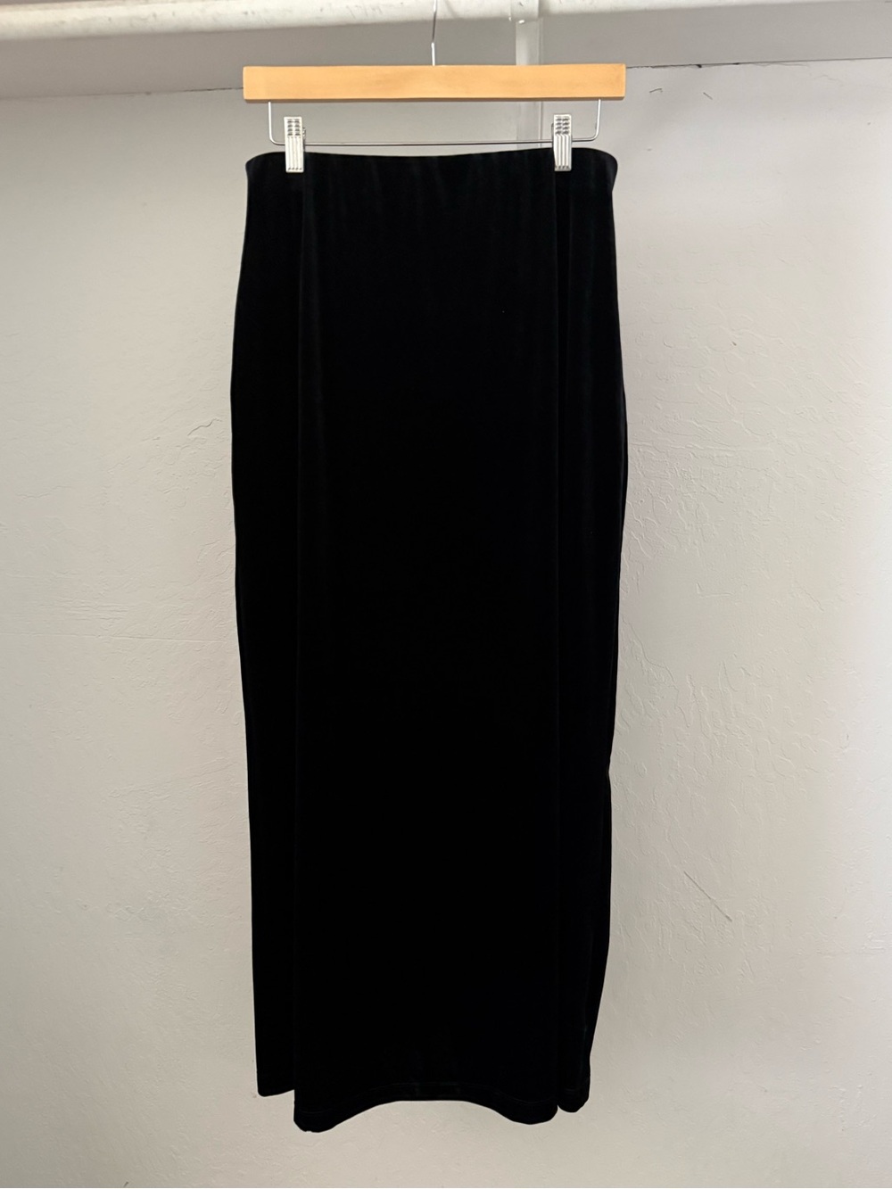 1990s Uniform John Paul Richard Black Stretch Velvet Pull-On Maxi Skirt